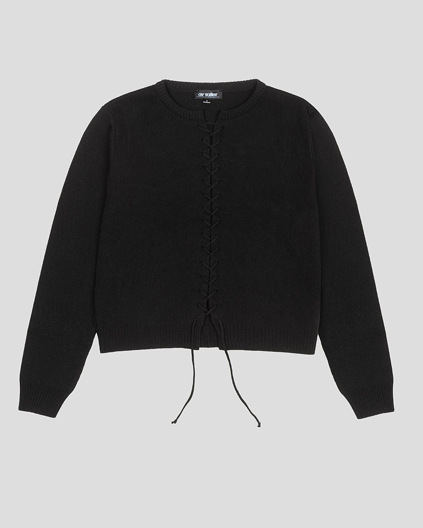 레이스업 니트 카디건