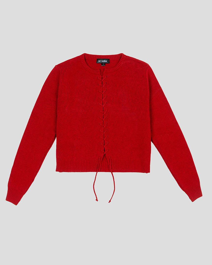 레이스업 니트 카디건