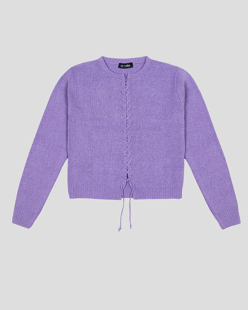 레이스업 니트 카디건