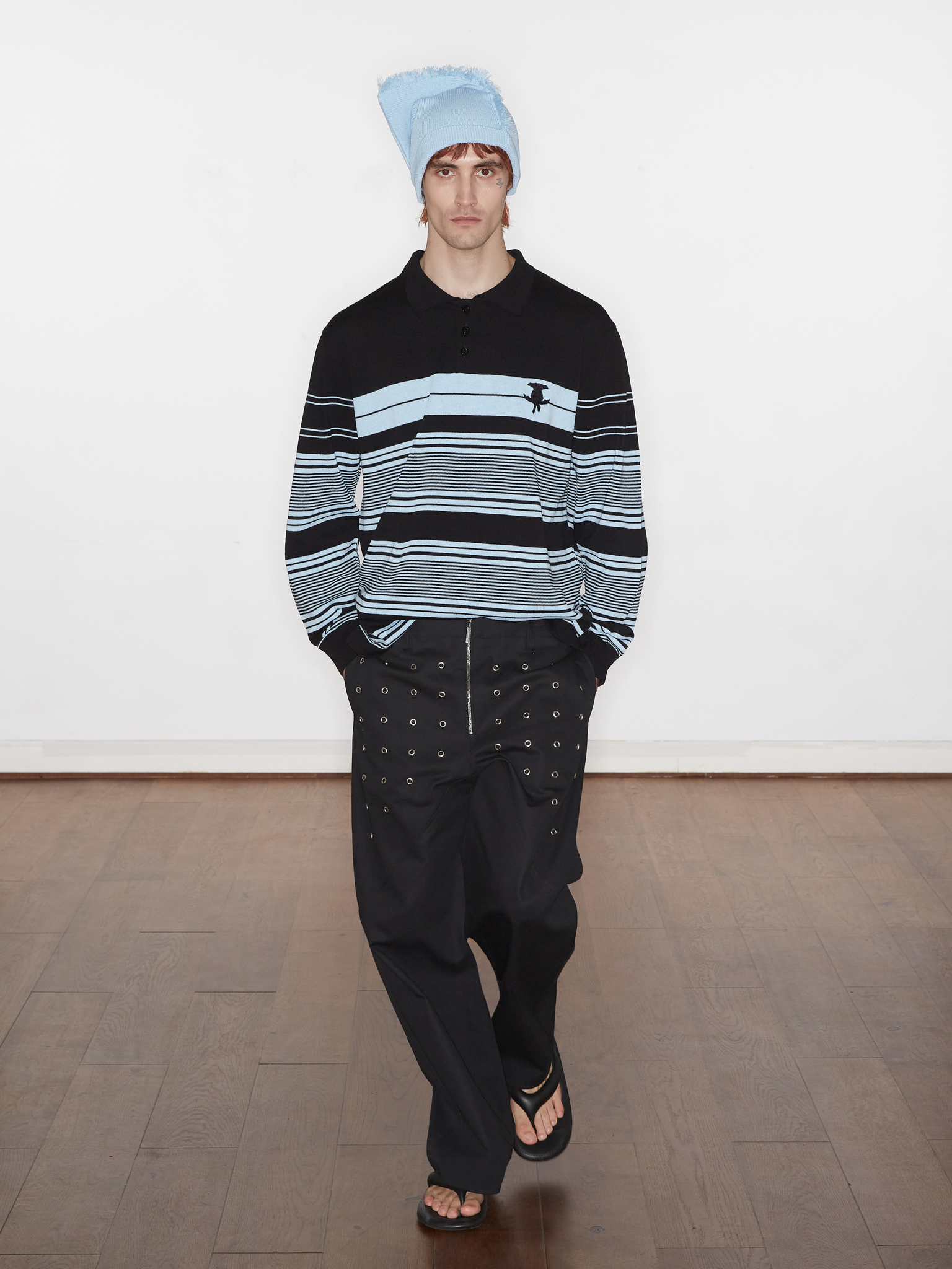 Oversized Striped Polo Sweatshirt