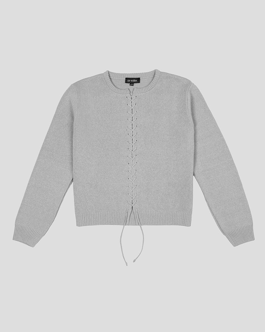 레이스업 니트 카디건